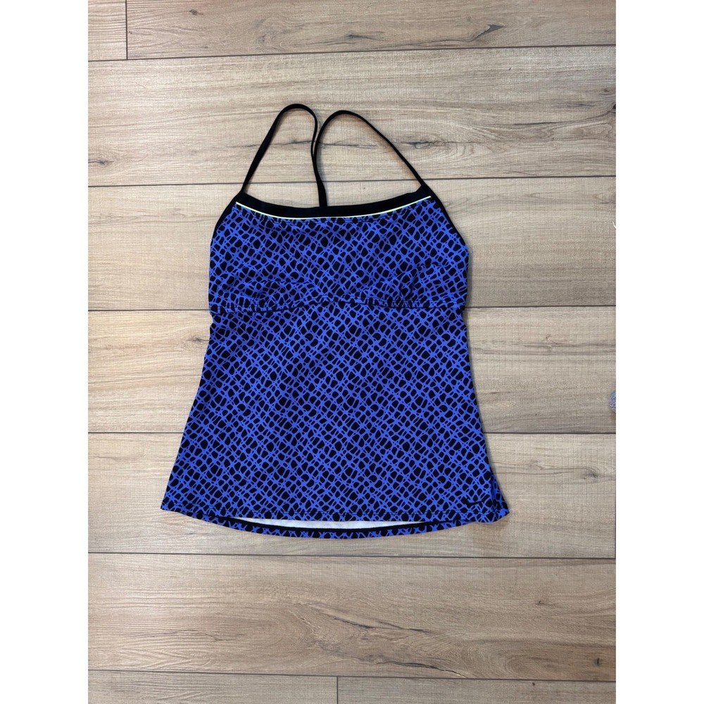 Nike Geometric Lattice Tankini Swim Top Womens XL Blue Keyhole Back